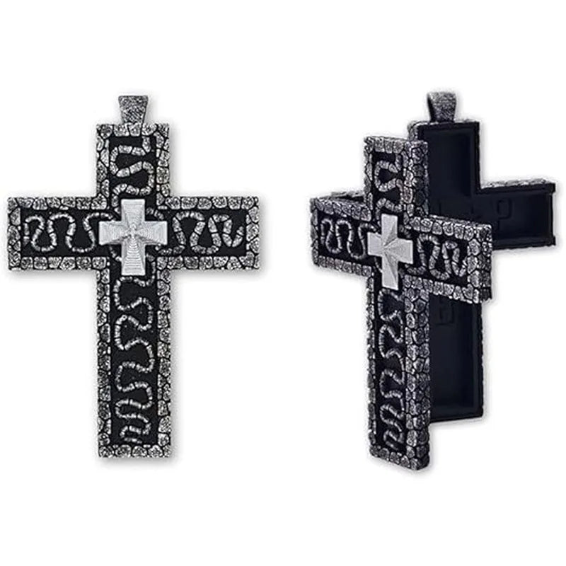 3D Printed Cross Necklace With Secret Compartment Necklace With Old Cross Pendant Gothic Punk Hip Hop Pendant Necklace Jewelry